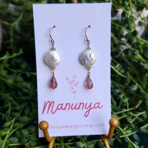 Pretty Coin Pearl Earrings - Semi-Precious Tourmaline & Coin Pearl Earring